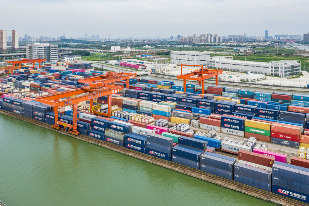 rail container in the port - Shipping from China to UK