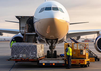 Air Freight-Cargo flight loading cargo at the airport - Freight forwarder