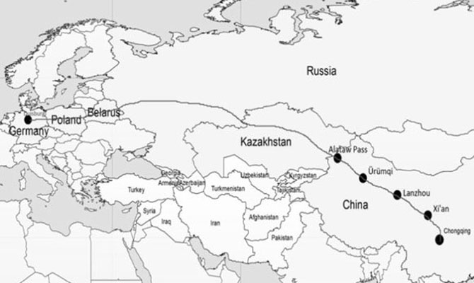 Rail routes from China to Europe