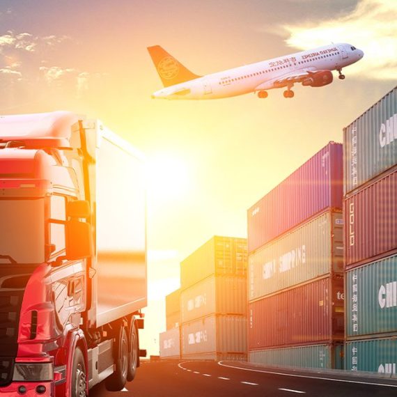 Aircraft and containers and the truck - Air freight